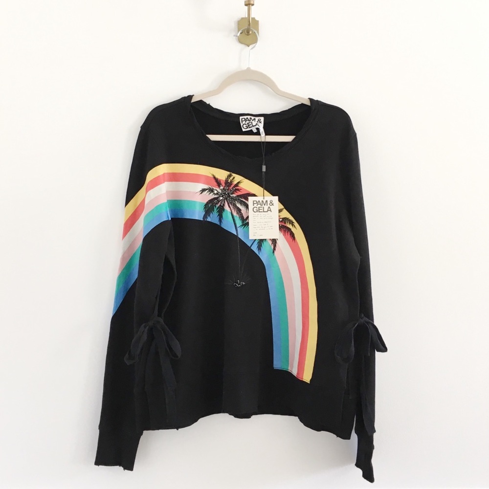 Pam & Gela Rainbow Palm Tree Slit Sweatshirt